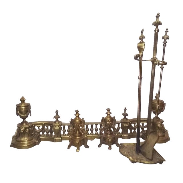 Bronze Fireplace Tool Set, Set of 8 For Sale