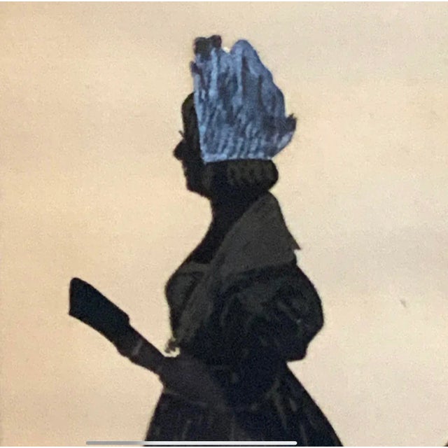 Antique American Matrimonial Double Silhouette Portrait, Cut Paper With Over-Painted Details, Original Birdseye Maple Frame, Early 19th Century For Sale - Image 4 of 9