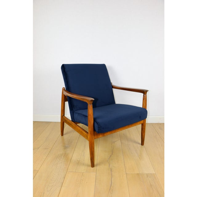 Navy Blue GFM-64 Armchair in Dark Wood from Edmund Homa, 1970s For Sale - Image 10 of 13