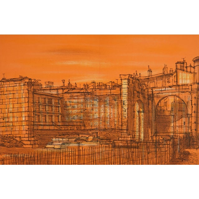 Hand Signed 1966 Lithograph by Jean Carzou "Aigues-Mortes", (Village in Provence, France) For Sale