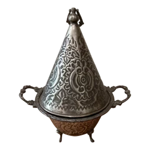 Vintage Moroccan Hand Chased Silver Repousse Decorative Dish Tajine With Cover