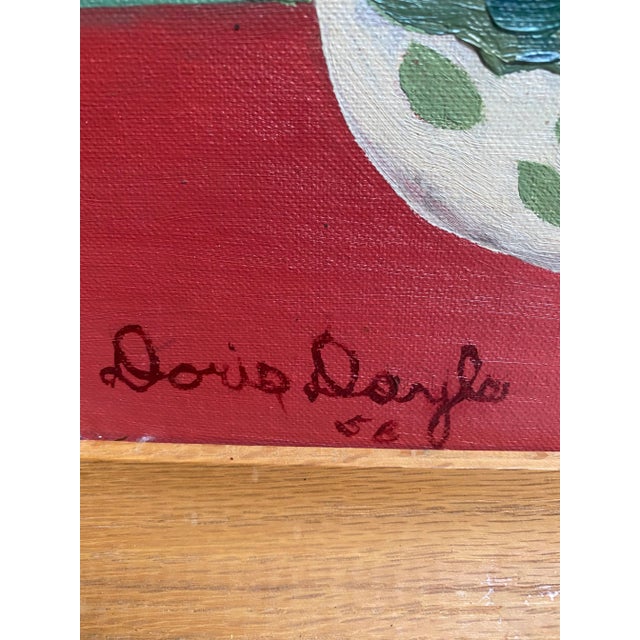 1950s Colorful Mid Century Abstract Still Life Oil Painting by Doris Doyle Dated 1956 For Sale - Image 5 of 7
