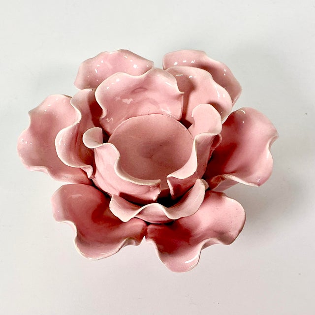 1980s Vintage Boho Chic Coastal Folk Art Studio Pottery Lotus Knife Cut Tabletop Pillar CandleHolder For Sale - Image 11 of 11