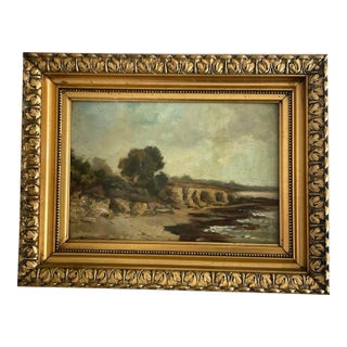August Hagborg (Swedish, 1852–1921) – Late 19th Century French Coastal Oil Study in Barbizon Gilt Frame For Sale