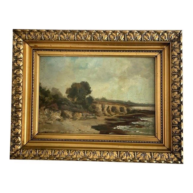 August Hagborg (Swedish, 1852–1921) – Late 19th Century French Coastal Oil Study in Barbizon Gilt Frame For Sale