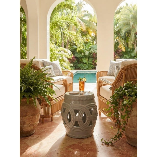 Vintage Italian Glazed Ceramic Interlocking-Circle Garden Seat For Sale - Image 10 of 12