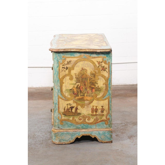 Teal 18th C Italian Lacca Povera Chest From Italy For Sale - Image 8 of 13