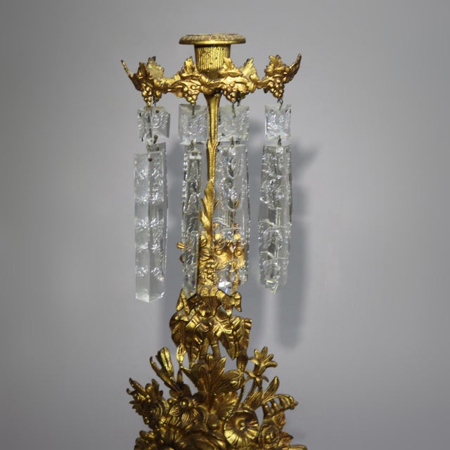 Late 19th Century Pair of Antique Gilt Bronze, Marble & Cut Crystal Floral Form Girandoles Cicra 1890 For Sale - Image 5 of 10