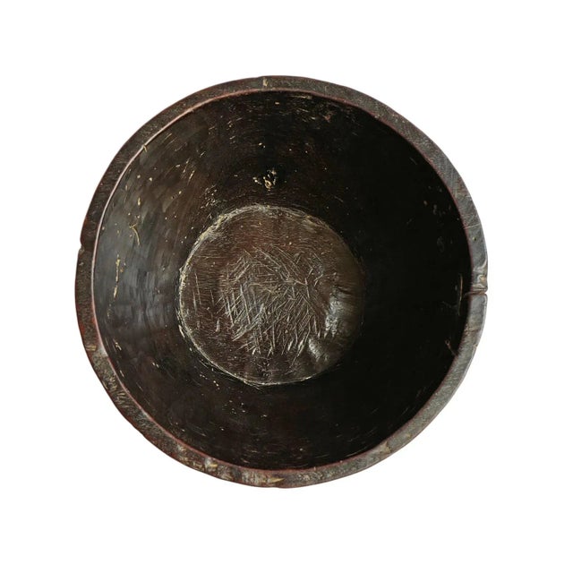 Contemporary Vintage Nepal Rustic Wood Bowl For Sale - Image 3 of 5