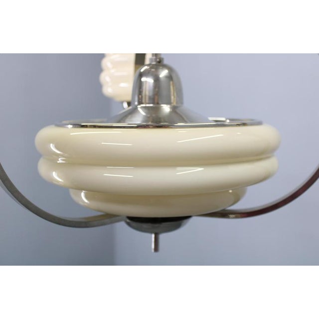 Metal Art Deco Nickel and Cream Glass Chandelier, 1930s For Sale - Image 7 of 14