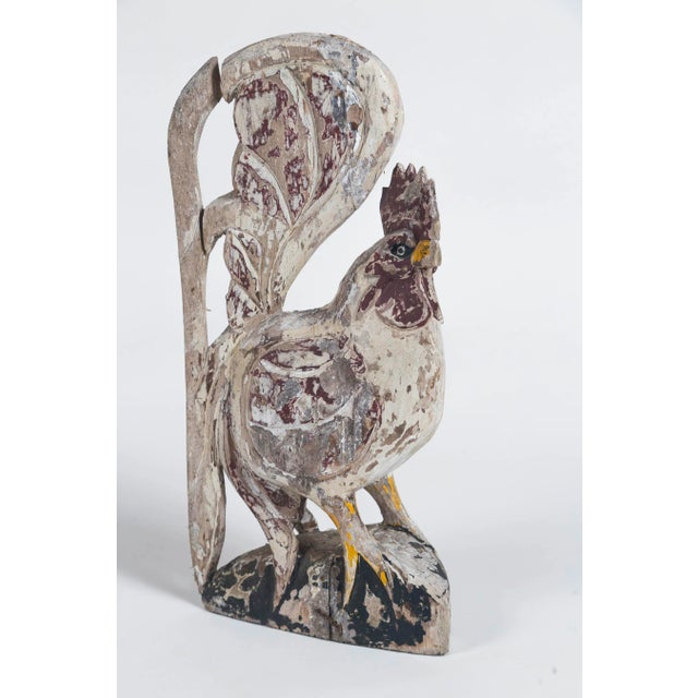 Vintage European Folk Art Cockerel, early 20th Century. Rustic and hand-carved with original paint.