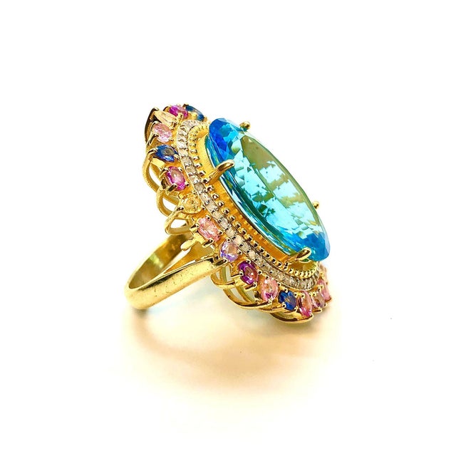 Bochic "Orient" Vintage Multi Sapphire, Topaz & Diamond Ring Set 18K Gold & Silver For Sale - Image 17 of 18