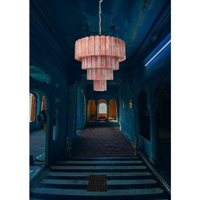 Pink Vintage Murano Glass Tiered Chandeliers with 78 Alabaster Pink Glasses, 1990s, Set of 2 For Sale - Image 8 of 16