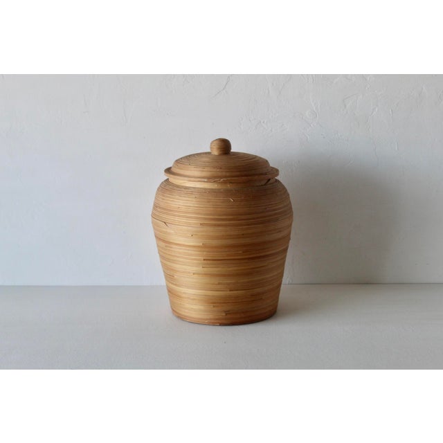Italian Vintage Vivai Del Sud Italian Style Lidded Bamboo Reed Storage Basket For Sale - Image 3 of 12