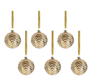 Trieste 6-Piece Set Gold Metallic Chevron Glass Ball Ornaments, 3.25"
