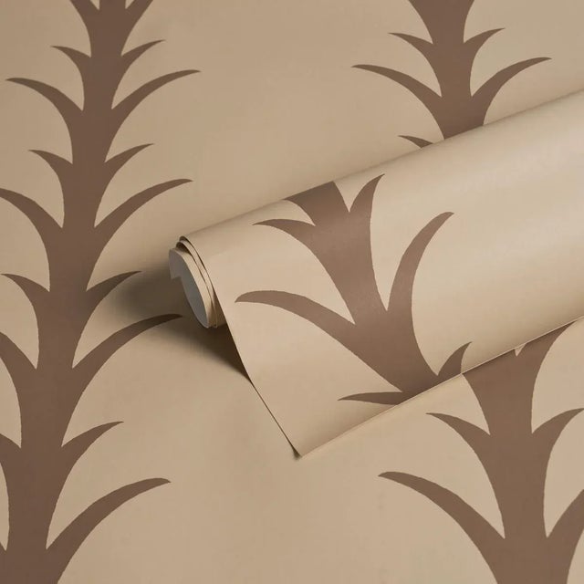 Schumacher SAMPLE - Schumacher x Celerie Kemble Acanthus Stripe Wallpaper In Brown On Beige For Sale - Image 4 of 4