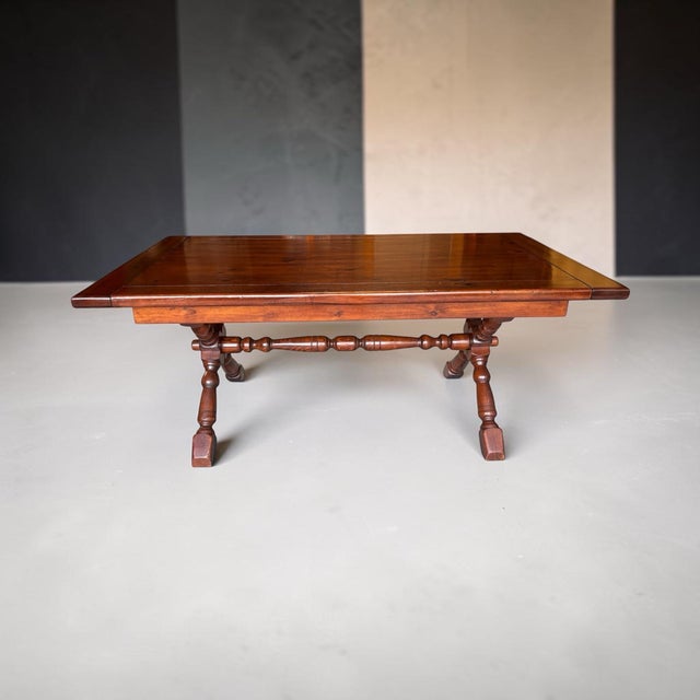 1960s 1970s Solid Wood Trestle X Brace Leg Table For Sale - Image 5 of 12
