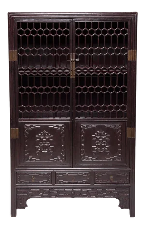 19th Century Chinese Honeycomb Lattice Display Cabinet