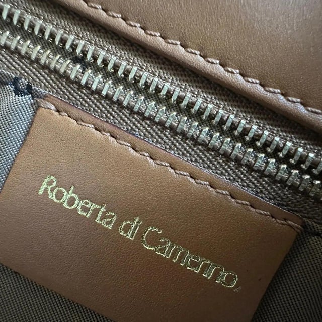 1990s Iconic Brown Leather and Velvet Messanger Bag by Roberta Di Camerino For Sale - Image 14 of 18