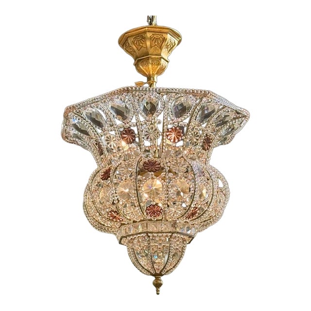 Mid 20th Century French Maison Bagues Manner Beaded Bell Shape Chandelier For Sale