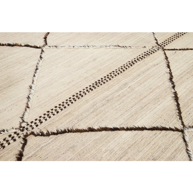 Textile 10 X 15 Modern Handmade Moroccan Style Wool Rug in Beige With Tribal Design For Sale - Image 7 of 9