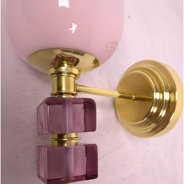 Purple 1990s Pink and Purple, Mid-Century Modern, Murano Glass Sconces - a Pair For Sale - Image 8 of 13