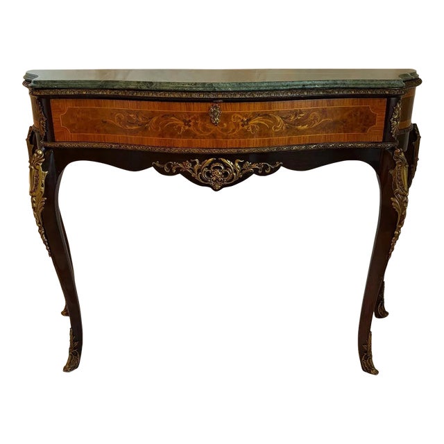 Antique Marble Topped Console Table With Marquetry Inlay For Sale