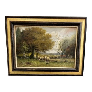 Late 19th Century A. Millrose Pastoral Landscape Oil Painting With Sheep, C. 1880–1900 For Sale