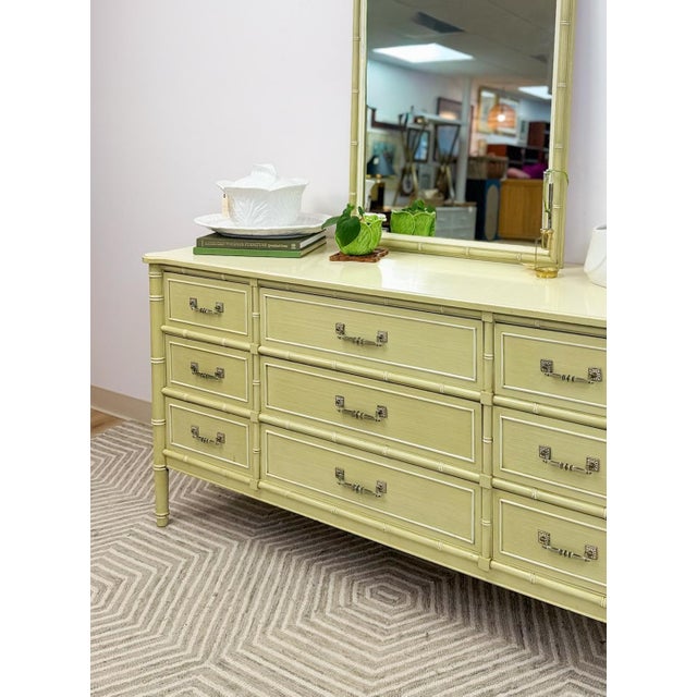 Late 20th Century Henry Link Bali Hai 9 Drawer Dresser Green W/ Mirror Regency Vintage For Sale - Image 14 of 18