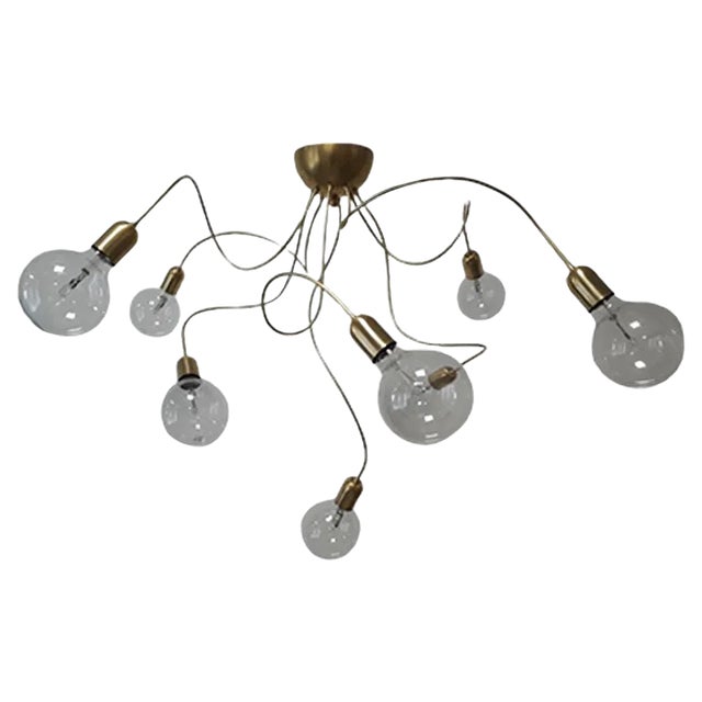 Vintage Adjustable Brass 8-Arm Ceiling Lamp For Sale