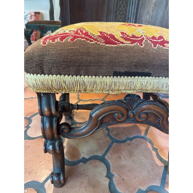 Old Needlepoint Footstool For Sale In Tampa - Image 6 of 11