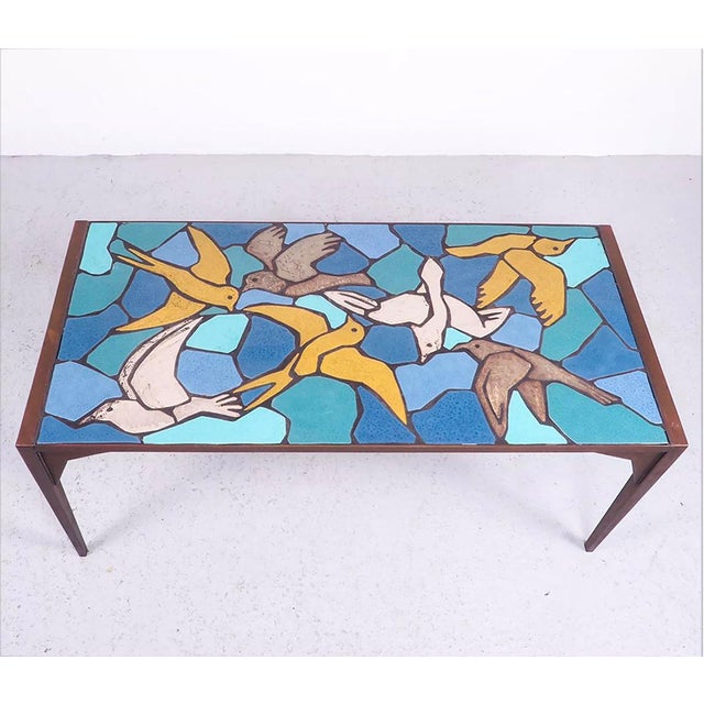 Mid-Century Modern Vintage Metal Coffee Table in Ceramic Mosaic with Bird Motif, 1970s For Sale - Image 3 of 11