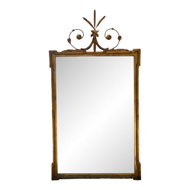 Early 20th-Century Adam Style Giltwood Mirror With Foliate Crest For Sale