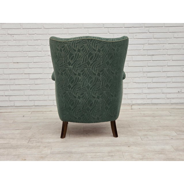 Vintage Danish Lounge Chair in Green Furniture Velour and Beech Wood, 1960s For Sale - Image 6 of 18