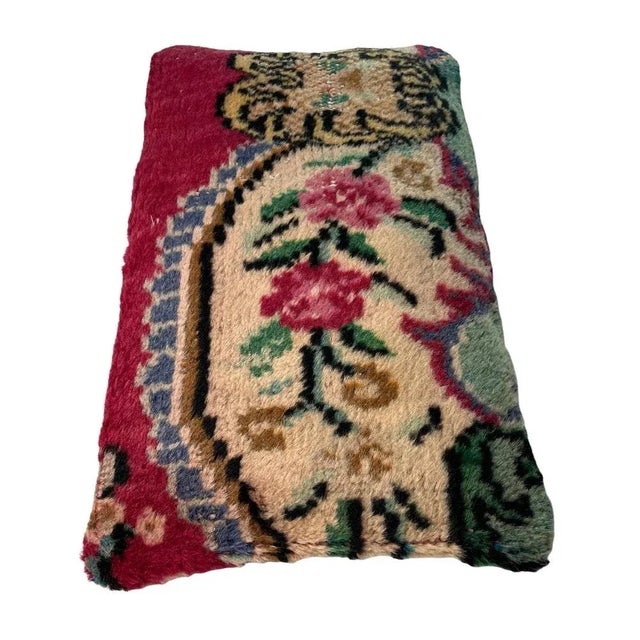 Large Vintage Turkish Handmade Rug Cushion Cover For Sale - Image 4 of 11