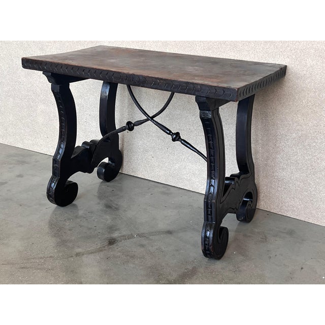 19th Century Ebonized Baroque Spanish Side Table with Lyre Legs For Sale - Image 18 of 18