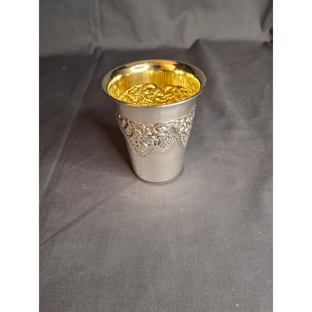 Vintage Hazorfim Sterling Silver Kiddush Cup Grape Motif Gold Wash Interior 47g For Sale In Boston - Image 6 of 17