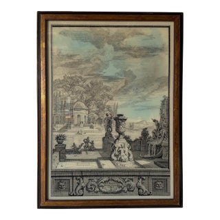 Vintage French Architectural Landscape Engraving, Framed For Sale
