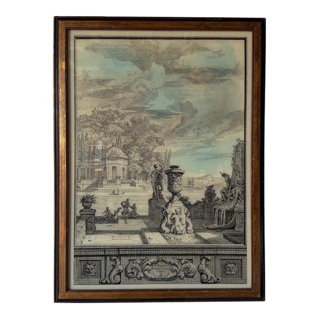 Vintage French Architectural Landscape Engraving, Framed For Sale