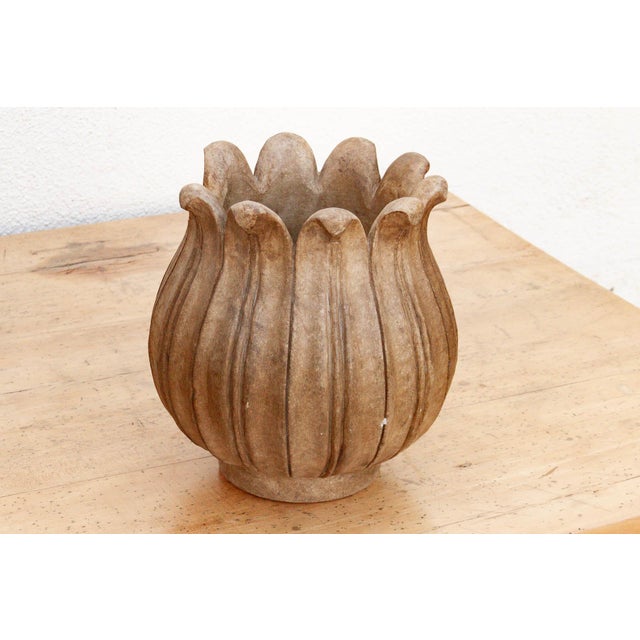 Indian Large Carved Brown Marble Lotus Bowl For Sale - Image 3 of 9
