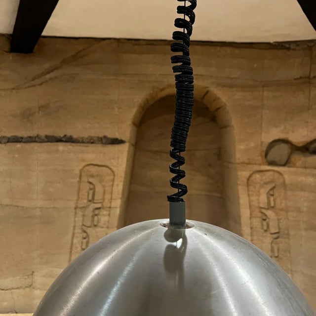 Mid-Century Modern 1960s Stilnovo Silver Demilune Aluminum Pendant Lamp Milan Italy For Sale - Image 3 of 7