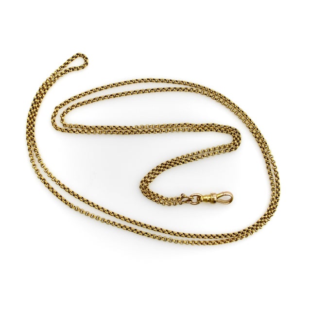 Victorian Late 19th Century Victorian 14k Gold 31” Double Cable Link Chain With Dog Clip For Sale - Image 3 of 8