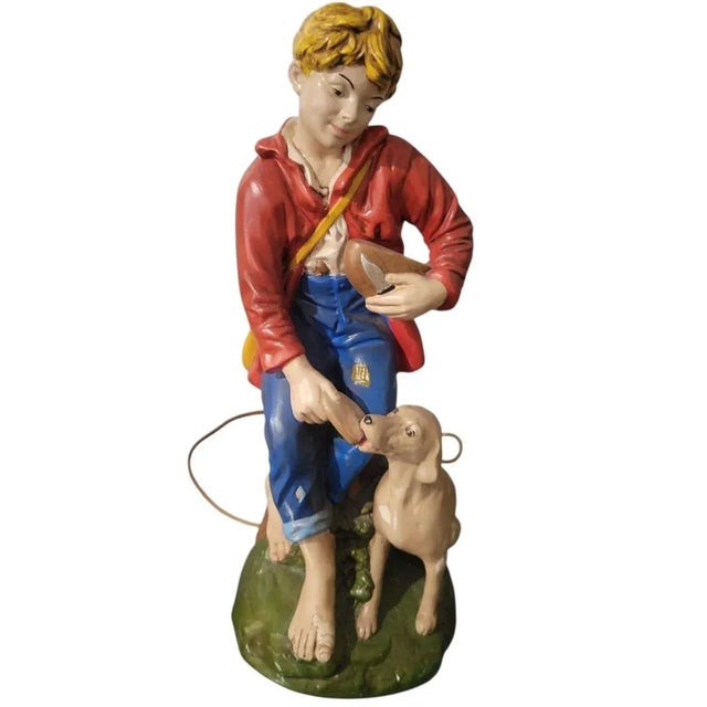 1970s 1970"s Vintage Holland Mold Dutch Colorful Boy With Dog Table Lamp For Sale - Image 5 of 7
