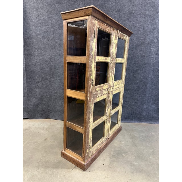 Farmhouse Solid Reclaimed Wood & 3 Sides of Glass Display Cabinet With Shelves For Sale - Image 3 of 6