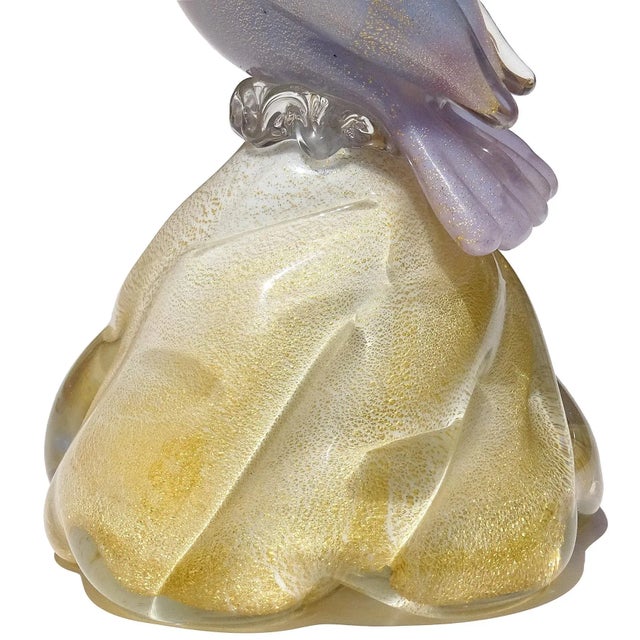 Glass Vintage Murano Blue Purple Gold Flecks Italian Art Glass Baby Bird Figurine Paperweight on Base For Sale - Image 7 of 9