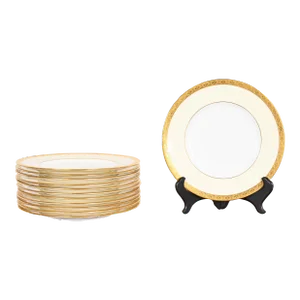 Minton for Tiffany & Co. Art Deco Porcelain Dessert Plates With Gold Gilt Rims, Set of Twelve