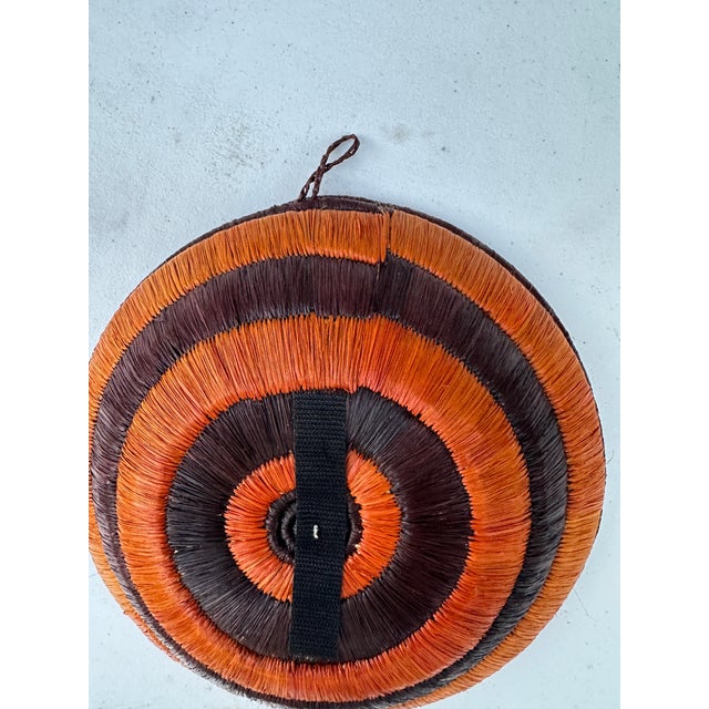 Brown 1970s Hand Woven Decorative Hanging Basket With Triangle Details For Sale - Image 8 of 8