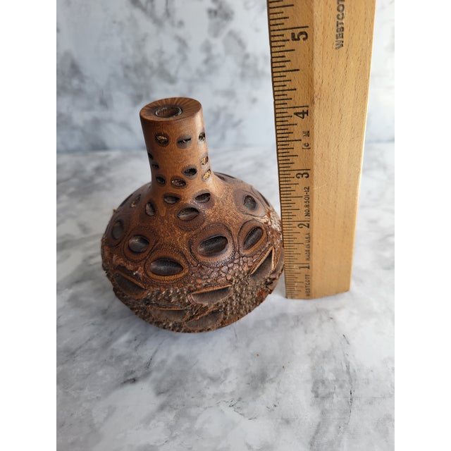 Handcrafted Wooden Pod Vase With Natural Textured Design For Sale - Image 9 of 9