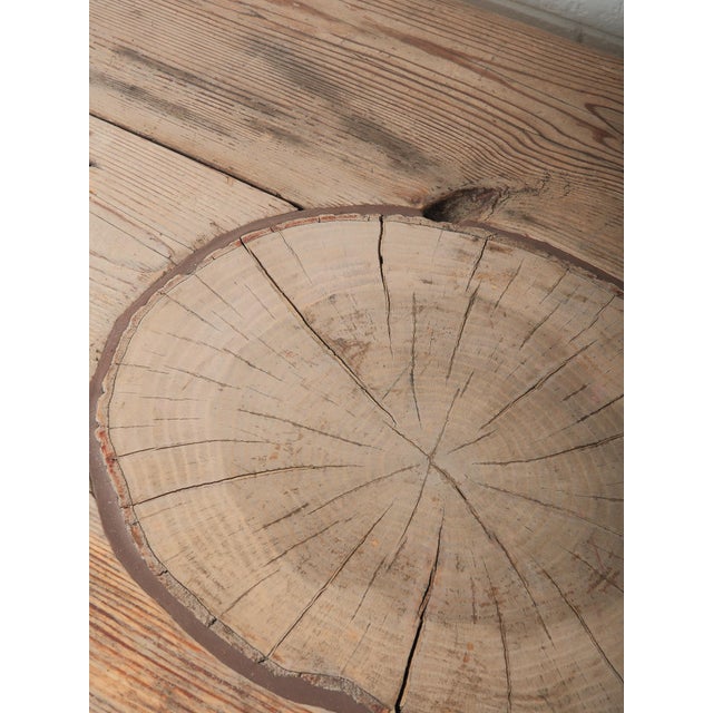 Mid 20th Century Mid 20th Century Rustic Farmhouse Dining Table With Natural Wood Slice Inlays and Painted Base For Sale - Image 5 of 11