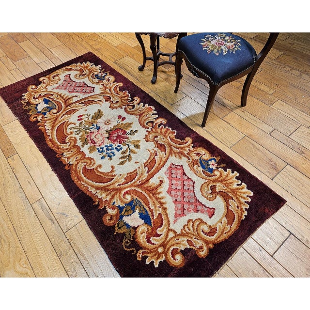 Brown Vintage French Savonnerie Rug, Hand-Knotted Wool, Floral Pattern, Chocolate Brown & Ivory, 3’ X 7' For Sale - Image 8 of 12
